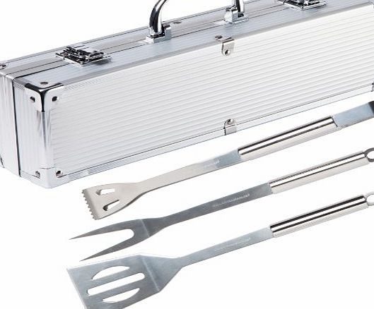 Premium Stainless Steel Grill Tool Set - 3-Piece Set in Aluminium Case