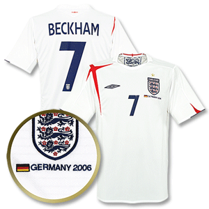 05-07 England Home Shirt + Germany WC2006 Emb + Beckham 7