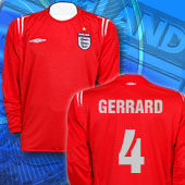 England Away Long Sleeved Shirt - 2004/06 with Gerrard 4 printing.