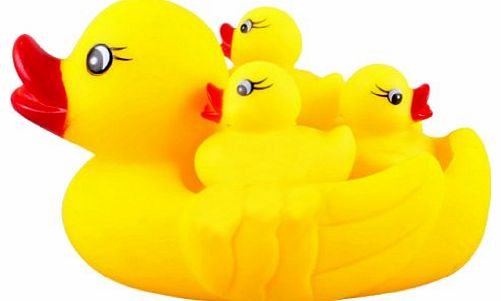 TM) Cute Creative Squeeze Whistle Rattle Baby Shower ABS Duck (Set of 4, Yellow) With Umiwe Accessory Peeler