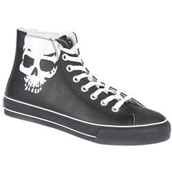 Male London Skull Leather Upper Textile Lining Fashion Trainers in Black