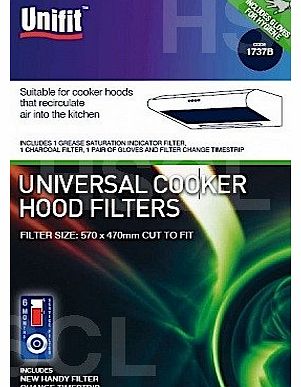 UNIVERSAL COOKER HOOD FILTERS WITH 2 GREASE SATURATION INDICATOR FILTERS & 1 CHARCOAL FILTER