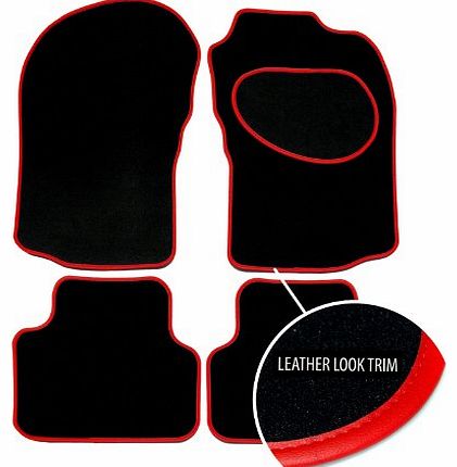 Unique Car Mats Tailored Black Car Mats for Fiat 500 (2007- 2012) with RED Leather Look Trim