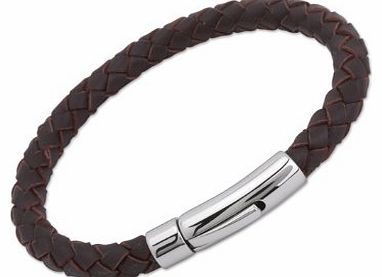 Unique Men 19cm Dark Brown Leather Bracelet with Stainless Steel Clasp