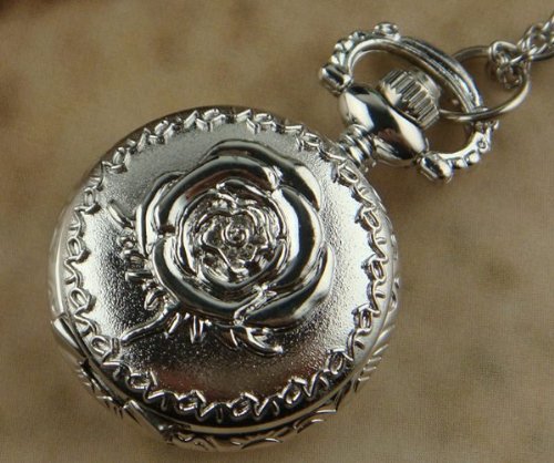 Unique Vintage Silver ROSE Ladies Necklace Pendant Watch