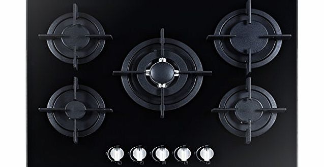 UniqueGG705-H1 700mm 5 Burner Built-in Black Ceramic Glass Gas Hob with Flame Failure Device 