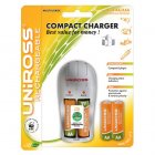 UniRoss Compact Charger Plus 4 AA Hybrio Batteries