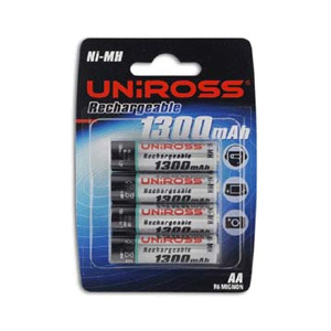 Uniross Rechargeable Batteries - 4 x AA 1300mAh