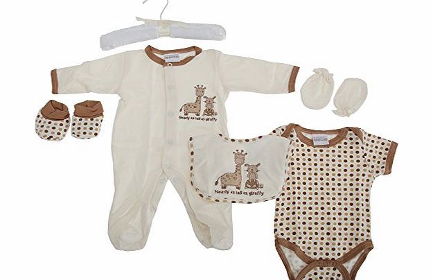 Universal Textiles Baby Boys/Girls Giraffe Design 6 Piece Gift Set (0-3 Months) (Cream/Brown)