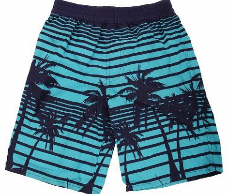 Universal Textiles Childrens Boys Lined Palm Tree Boardshorts (9-10 Years) (Turquoise)