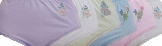 Womens/Ladies Embroidered Underwear Full Briefs (Pack of 6) (UK 24-26 EURO 52-54 (Waist 41-45inch, 101-106cm)) (Assorted)