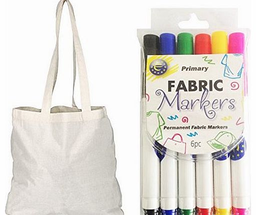 Unknown 10 Pack Natural Cotton Tote Shopper Bags with Free Fabric Pens!