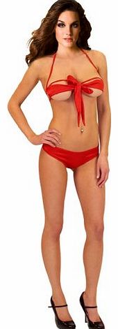Unknown Amour - Sexy Lingerie Red Bow Tie Open Cups Bra Set Valentines Day (Red)