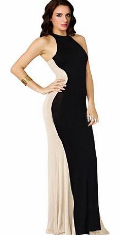 Unknown Amour- Celeb Fashion Black Nude Inset Bodycon Maxi Dress Evening Cocktail Gown (S, Black)