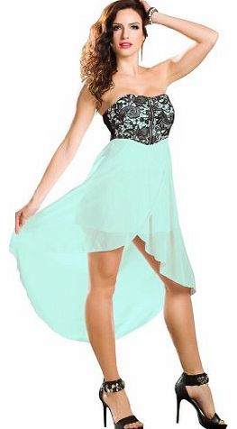Amour- Fashion Deluxe Bandeau Strapless Lace Top Chiffon Evening Dress Cocktail Ball Party (M, Blue)