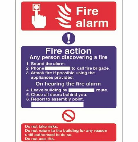 Unknown Fire Alarm/Fire Action - Dimensions: 300 x 200mm. Self-Adhesive.