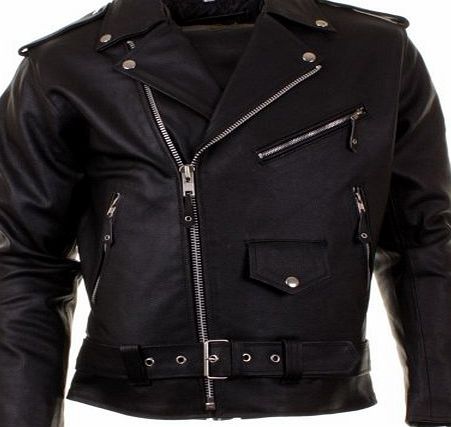Mens Black Biker Style Brando Real Leather Jacket Size Size 42