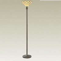 Handmade stained glass tiffany floor lamp in a weathered bronze finish with brown glass droplets. He