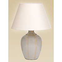 Ceramic lamp finished in a cream glaze with gold decoration. Complete with shade. Height - 49cm Diam