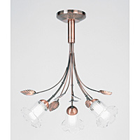 Antique copper finished ceiling fitting with leaf decoration and complete with double glass shades a