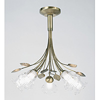 Antique brass finished ceiling fitting with leaf decoration and complete with double glass shades ac