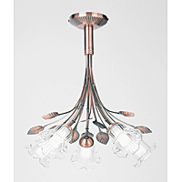 Antique copper finished ceiling fitting with leaf decoration and complete with double glass shades a