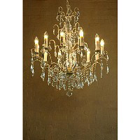 This is a stylish cream cracked 12 light chandelier with crystal droplets and trimmings. Height - 89
