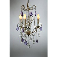 This is a stylish 3 light chandelier with clear and purple crystal droplets which looks stunning whe