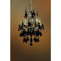 This is a stylish silver 5 light chandelier with black crystal droplets which looks stunning when li