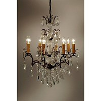 This is a stylish bronze 8 light chandelier with plenty of crystal droplets and trimmings which look