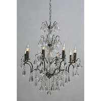 This is a stylish chrome 8 light chandelier with delicate crystal droplets and trimmings. Height - 7