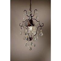 This single lamp chandelier has a stunning bronze finish complemented with an arrangement of clear g
