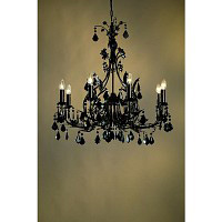This is a stylish all black 8 light chandelier with black crystal droplets and trimmings. Height - 8