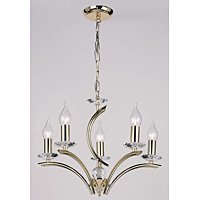 Stylish hanging fixture in a brass plated finish with crystal glass sconces and attractive centre sp