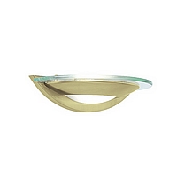 Satin brass wall washer with an aqua glass trim and a frosted glass base. Height - 8.5cm Diameter - 