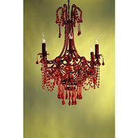 This chandelier will make a statement in any room. Stunning red finish with red crystal droplets and