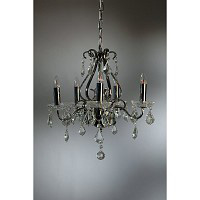 This dark chrome chandelier has clear crystal light bulbs dishes complemented with more clear crysta