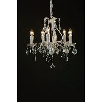 This White Enamel chandelier has clear crystal light bulbs dishes complemented with more clear cryst