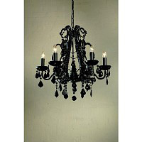 This is a stunning all black 6 light chandelier with black crystal droplets and trimmings. Height - 
