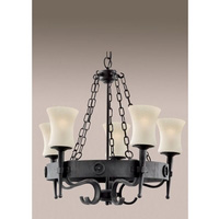 Classical cartwheel style light fitting in a matt black finish with frosted glass shades. Height - 4