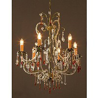 This is a stunning large chandelier with a mixture of clear and amber crystals on a cream/green fini