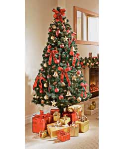 1.8m/6ft Red Gold Tree with 60 Decorations and Lights