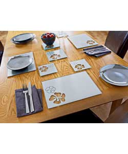4 Place settings.Heat resistant.Stain resistant.Wipe clean.Printed backing.Placemat size (H)0.5, (W)