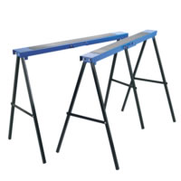 Pair of trestles for supporting large workpieces, doors, etc. Pressed steel with anti-slip mat on