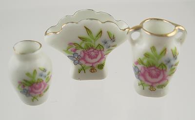 1:12 Scale Set 3 Pink & White Floral Vases