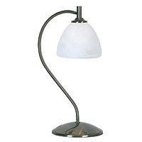 Contemporary satin chrome halogen table lamp complete with alabaster glass shades. Height - 34cm Dia