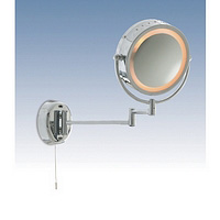 Polished chrome finish double swing mirror light with pull switch. This fitting is IP44 rated and su