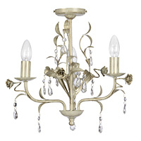 Beautiful and elegant ceiling light in a cream and gold finish with leaf and rose decoration complet