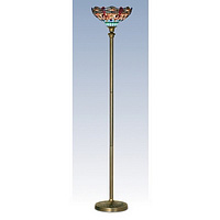 Antique weathered finish with a handmade tiffany glass shade with dragonfly motif. Height - 173cm Di