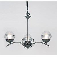 Contemporary black chrome ceiling pendant light in-corporating clear glass shades with clear swirl d